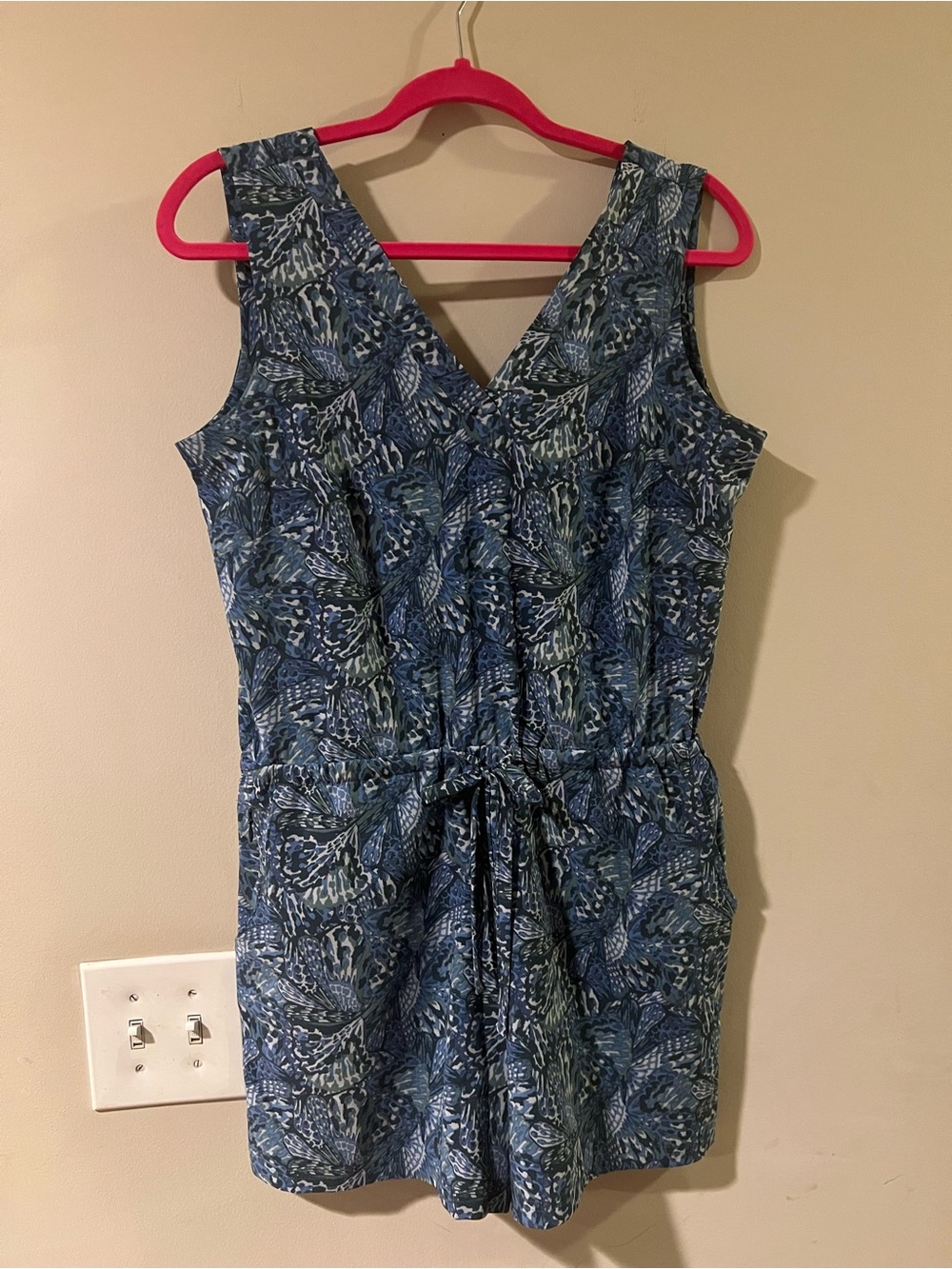 Blue Printed V-Neck Sleeveless Romper